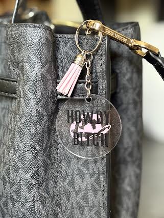 Howdy Bitch Keychain | Funny Western Keychain | Cowgirl Gift | Pink Cowboy Hat Charm | Sassy Acrylic Keychain | Bag Charm Accessory