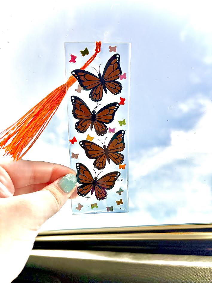 Handmade Butterfly Bookmark | Resin Bookmark with Monarch Butterflies & Tassel | Aesthetic Clear Bookmark Gift for Book Lovers