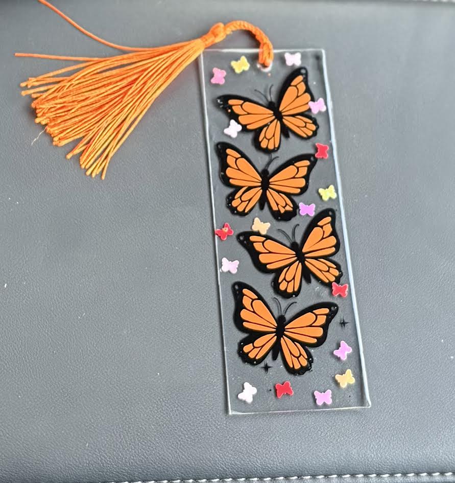 Handmade Butterfly Bookmark | Resin Bookmark with Monarch Butterflies & Tassel | Aesthetic Clear Bookmark Gift for Book Lovers