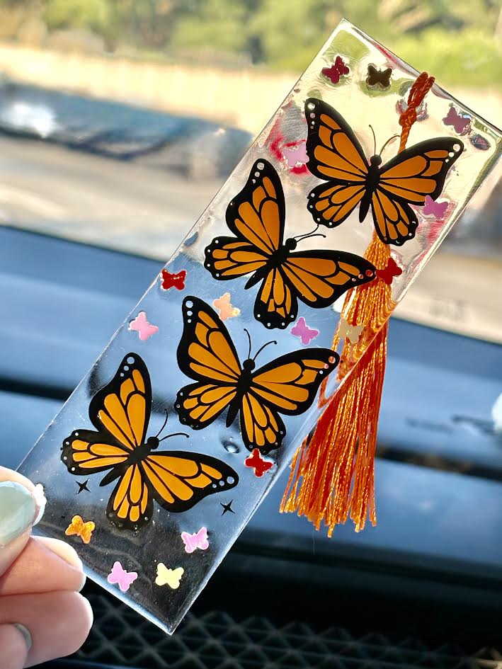 Handmade Butterfly Bookmark | Resin Bookmark with Monarch Butterflies & Tassel | Aesthetic Clear Bookmark Gift for Book Lovers